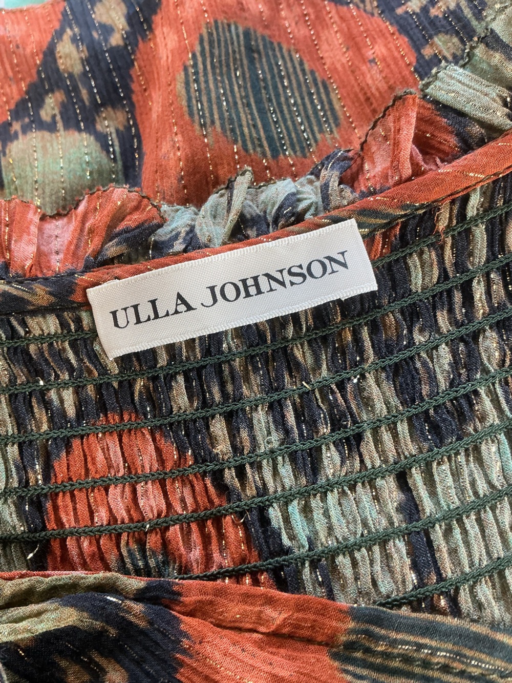 Ulla Johnson Anita Abstract Print Metallic Blouse Tie Neck NWOT Size 2 - Picture 4 of 11
